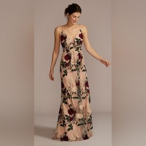 Davids Bridal Embroidered Spaghetti Strap Bridesmaid Dress